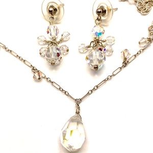 Vintage Holographic Sparkle Drop Earrings and Matching Necklace 32" 💎 K006